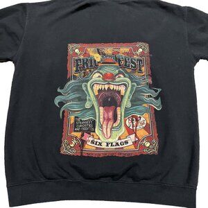 VTG Six Flags Fright Fest Hoodie Unisex XL Black Scary Clown Double Sided 1993